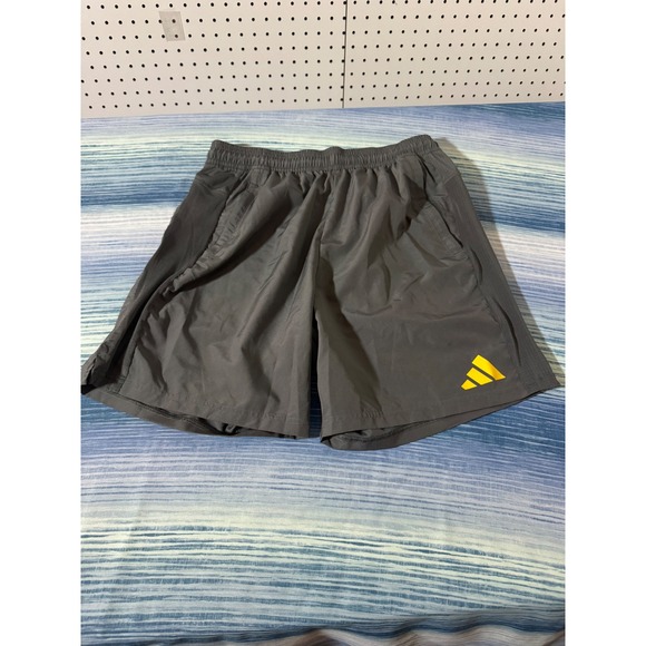 adidas Other - Adidas Mens Athletic Shorts Dark Gray Yellow Logo Elastic Waist Pockets Gym L